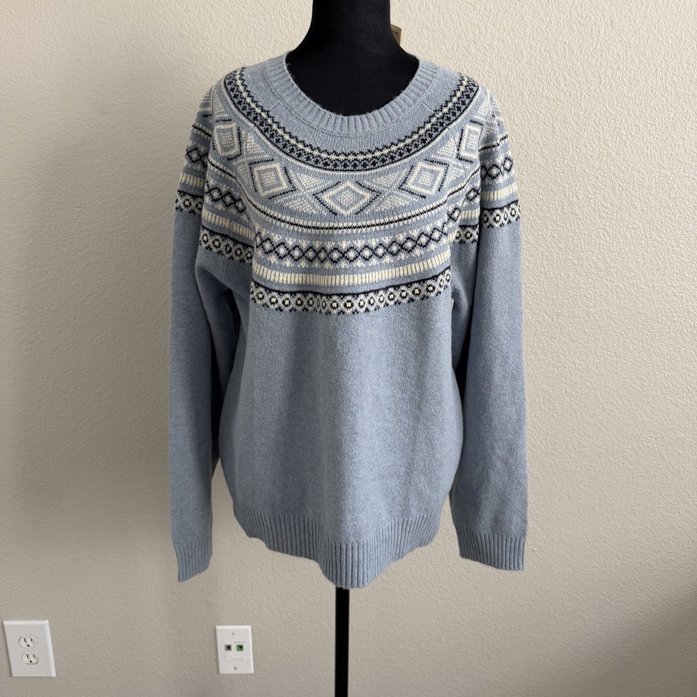 Weatherproof Vintage Womens Large Fair Isle Blue Knit Sweater NWT Stretch Preppy